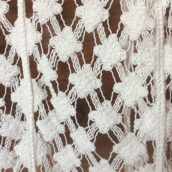 White Crochet/Macrame Festival Boho Open Front Cardigan Duster Vest Size Small* - Picture 3 of 4